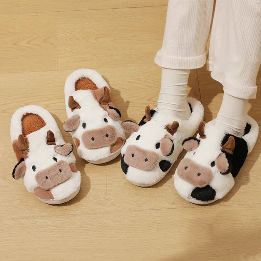 Winter Unisex Cute Cartoon Cow Warm Plush Slippers - # GIAA73610003