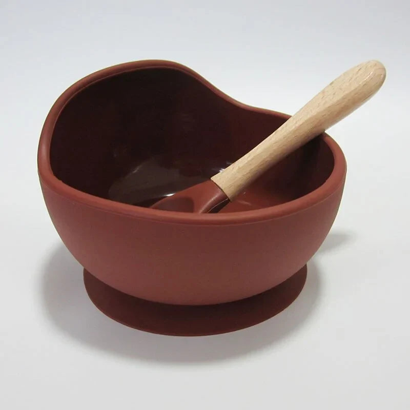 Baby Silicone Feeding Set with Wooden Spoon - # BAGE21110004