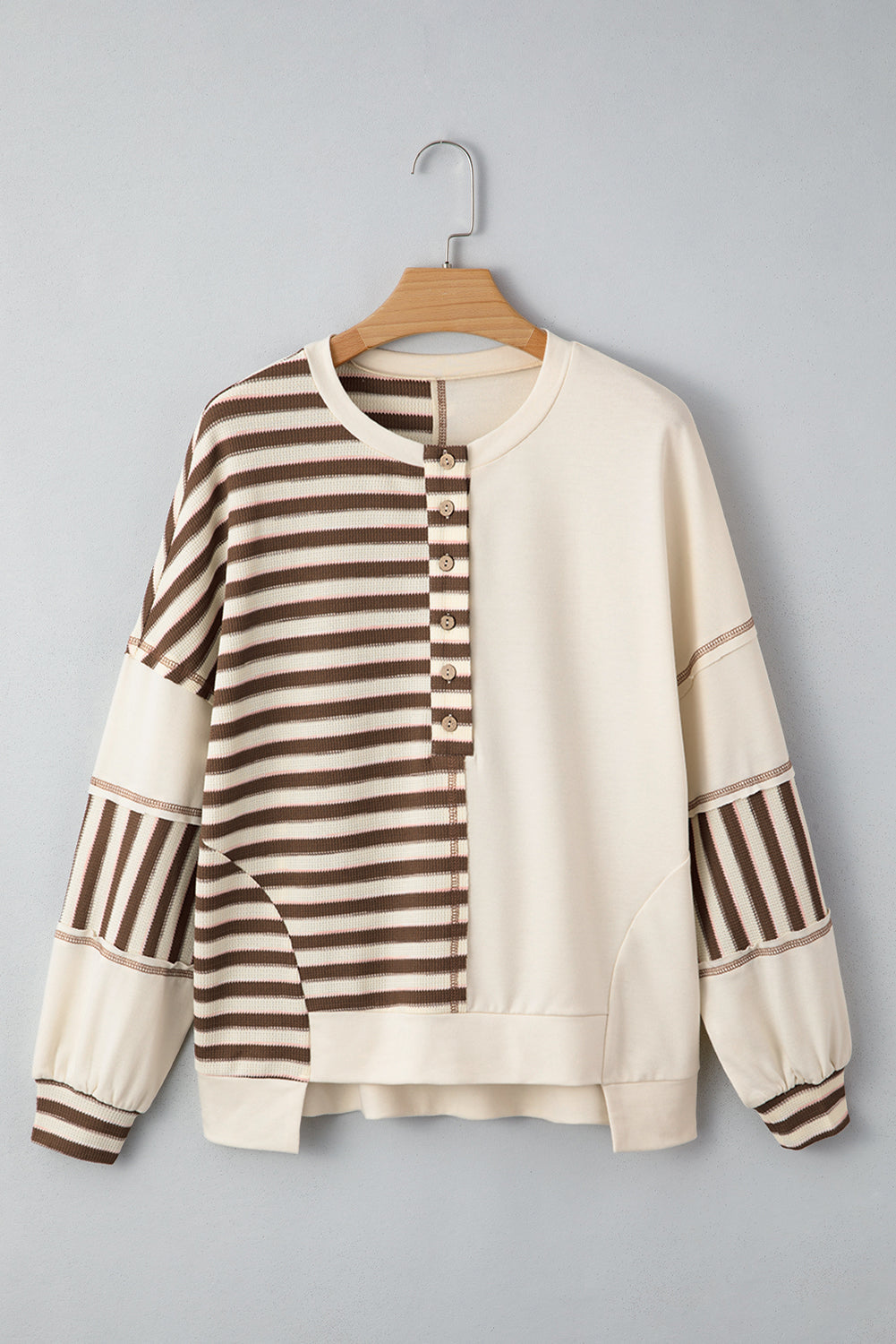 Stripe Patchwork Long Sleeve Henley Top