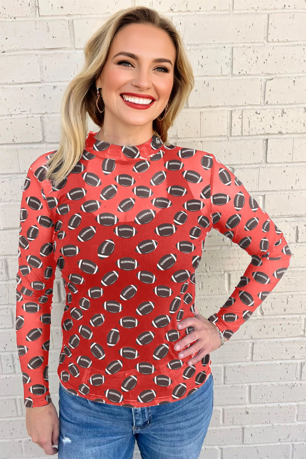 Game Day Sheer Mesh Long Sleeve Top