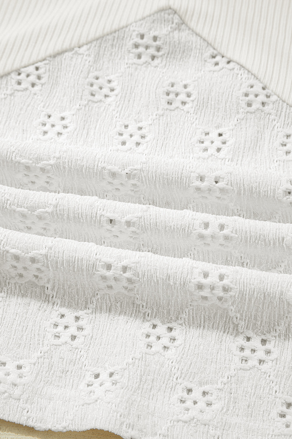 Corded Knit Patchwork Embroidered V-Neck Blouse