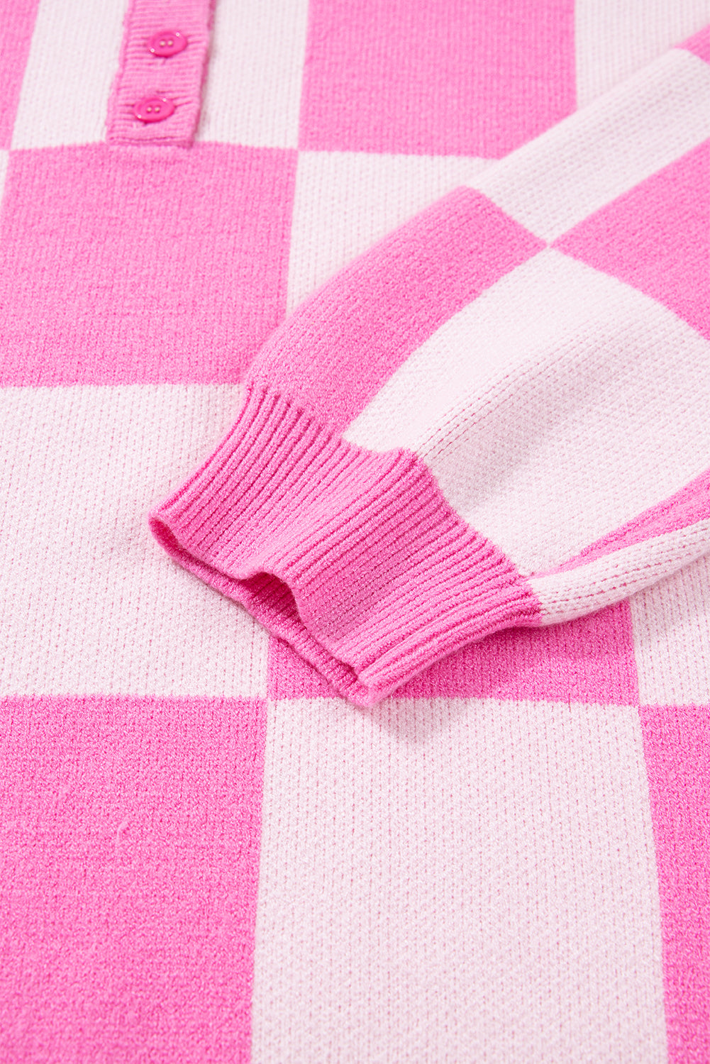 Plus Size Checker Collared Half-Button Henley Sweater