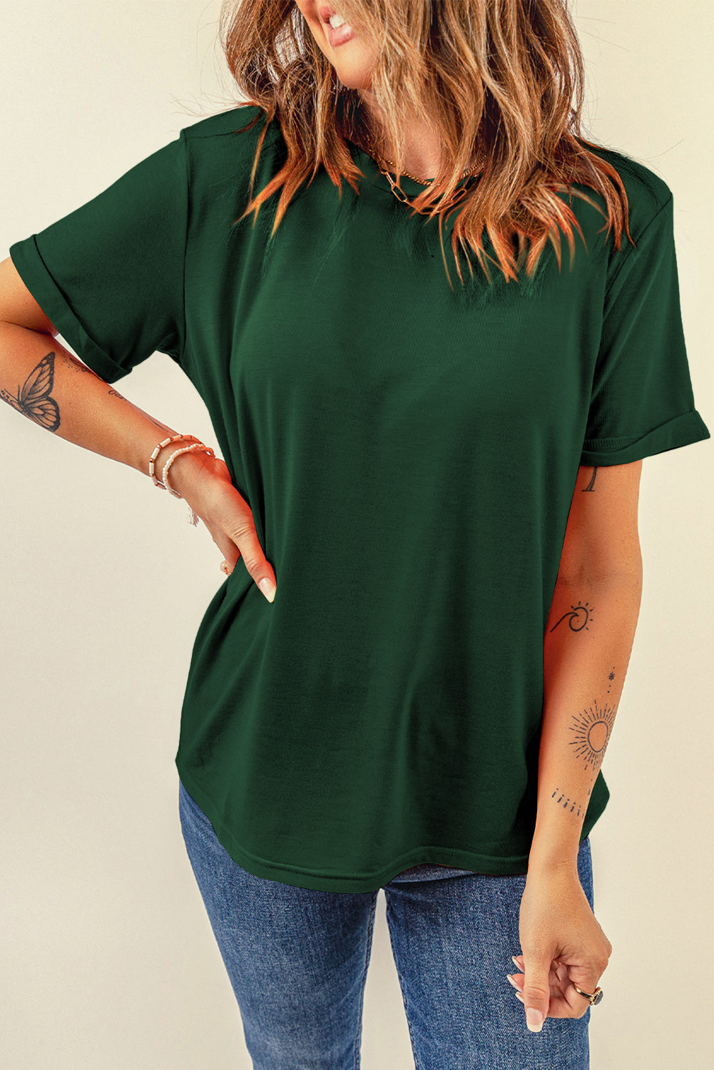 Solid Short Sleeve Crew Neck Tee