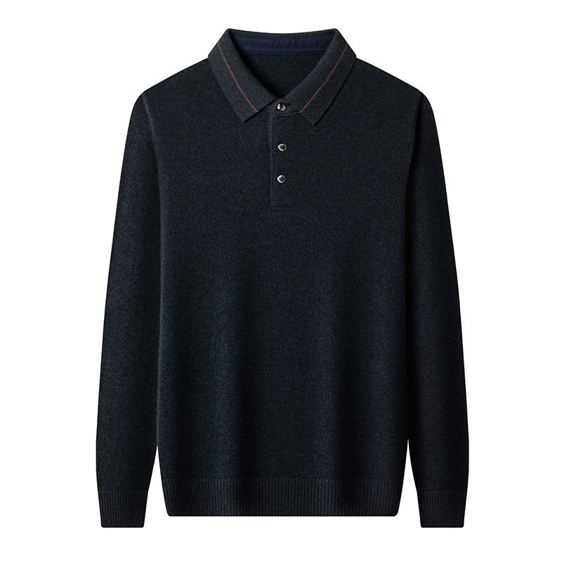 Men's 100% Wool Lapel Knit Sweater