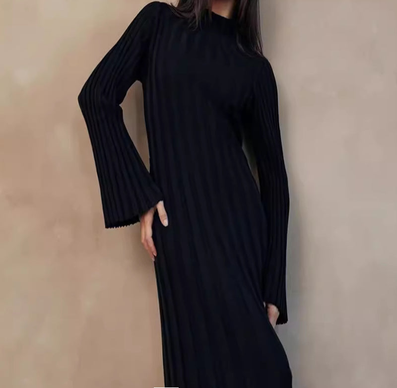 New Knitted Dress with Waist Design and Round Neck - # WOAA211410002-PRG