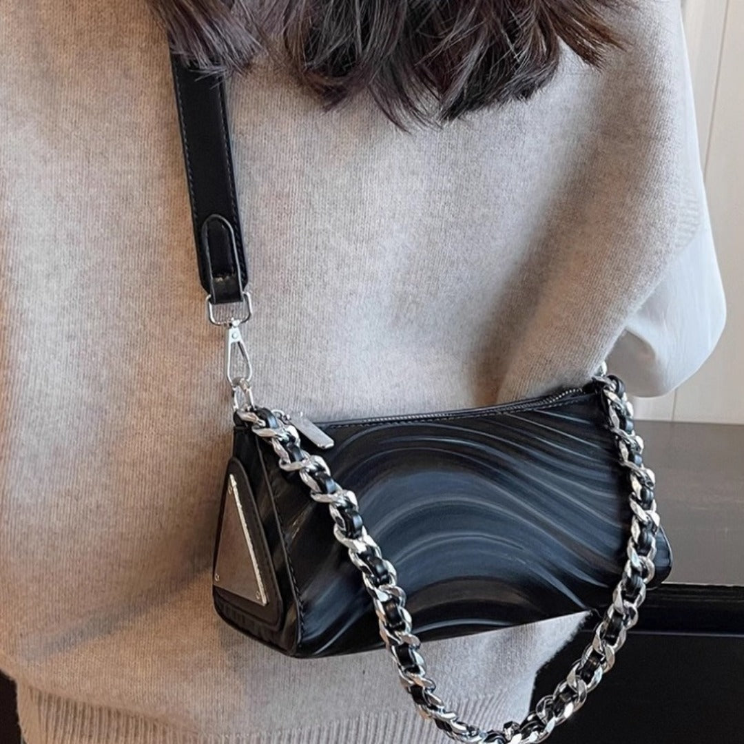 Women's versatile design crossbody bag, chain silver shoulder bag, small metallic purse crossbody