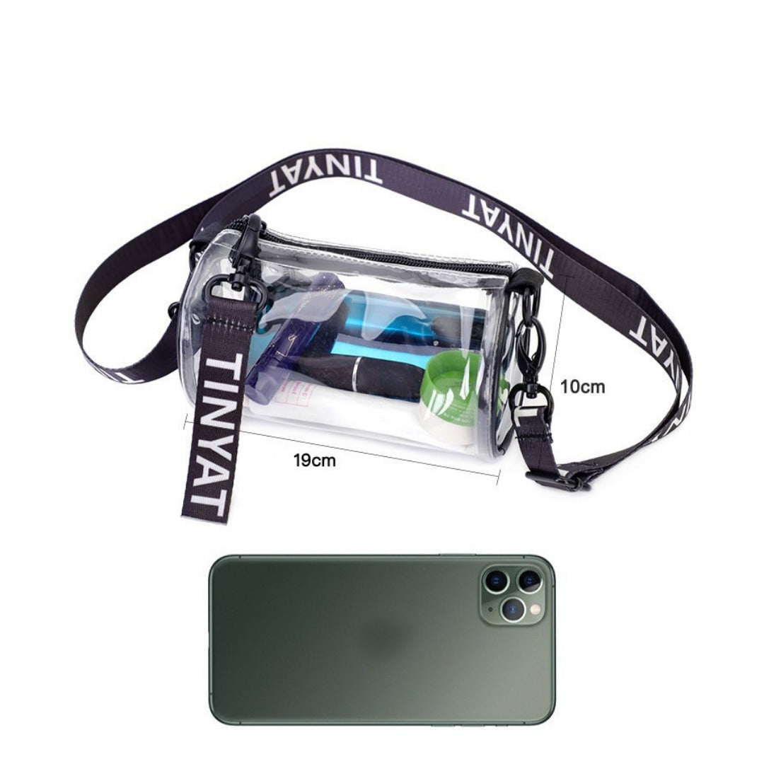 PVC waterproof drum crossbody bag, Transparent small crossbody bag,