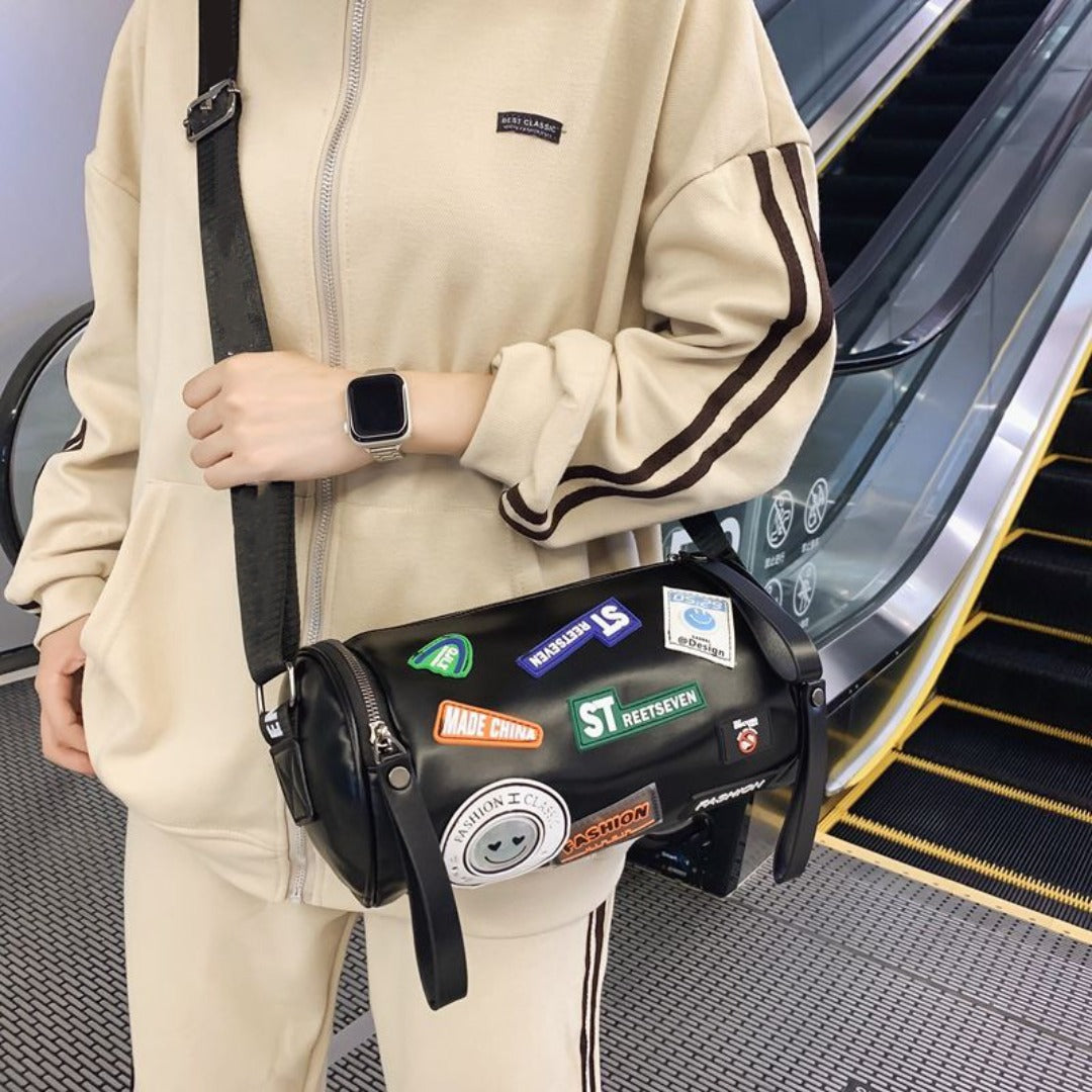 Small crossbody bag men's, men's small bag, men's cylindrical shoulder bag