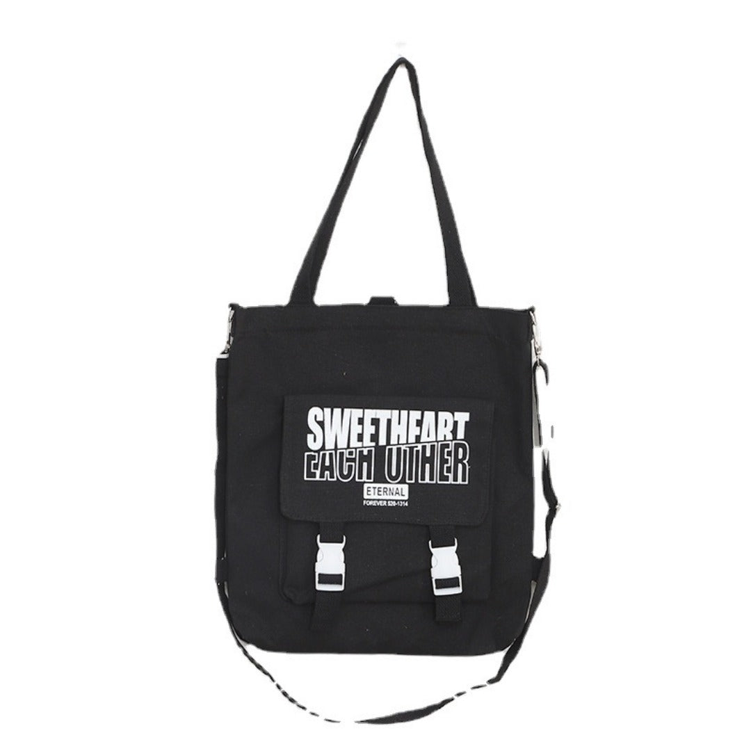 Carry letter pattern printed canvas bag, student shoulder canvas bag, shopping bag with zipper, tote canvas bag