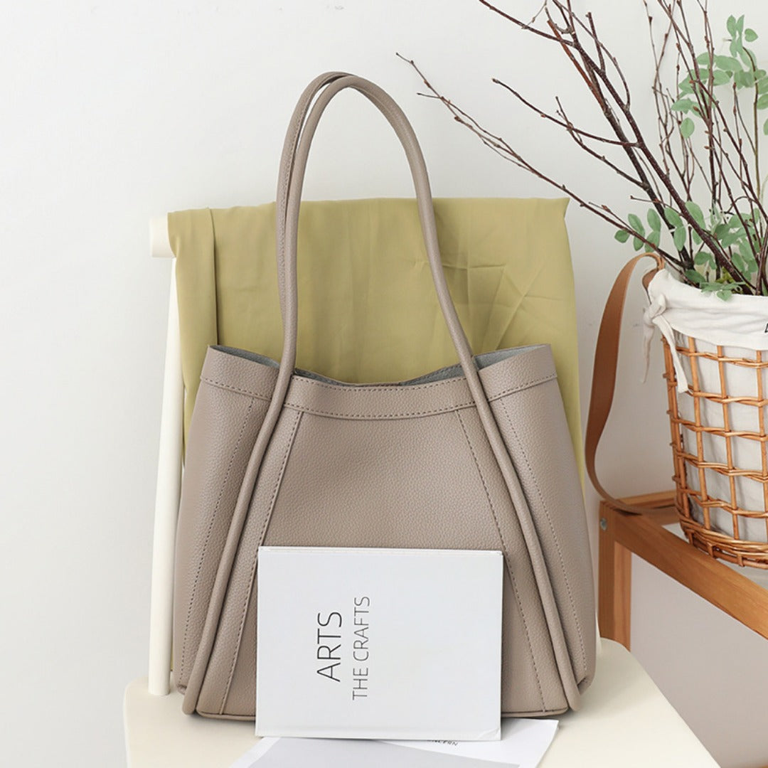 Elegant Large Capacity Tote Bag for Females - Retro Soft PU Shoulder Bucket Bag, Textured Hobo Bag 2 in 1