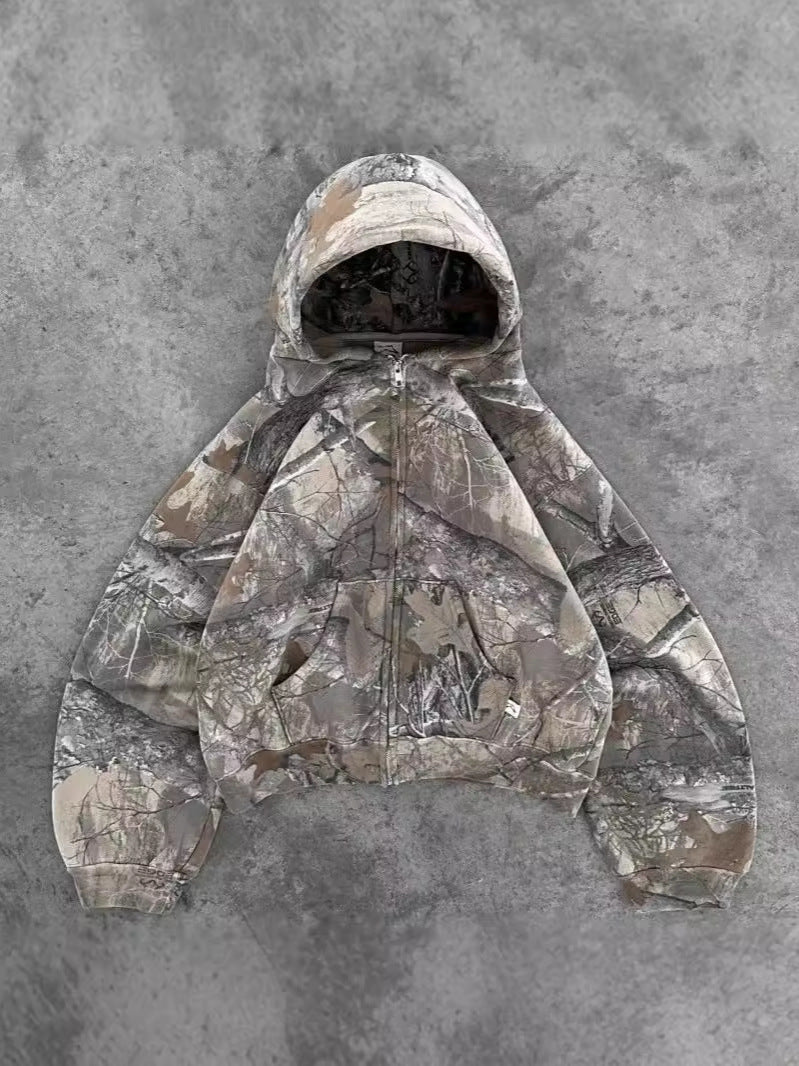 Retro leopard print hooded sweatshirt