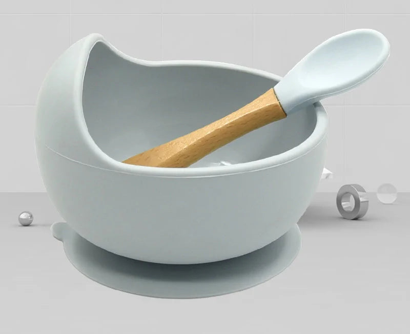 Baby Silicone Feeding Set with Wooden Spoon - # BAGE21110004