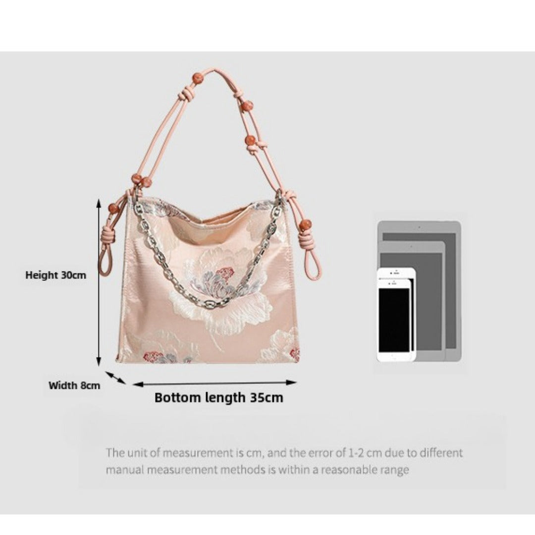 Gilt butterfly embroidered tote purse, chain beaded tote bag, Women's shoulder Crossbody bag, large capacity hobo bag