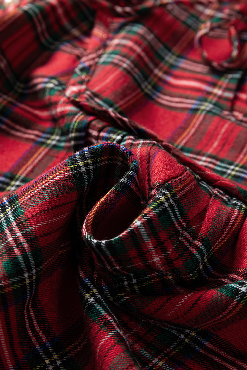 Christmas Plaid Pearl Embellished Ruffle Sleeve Blouse