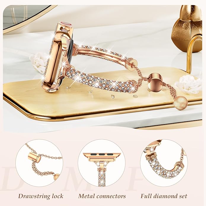 Bling Band Bracelet for Women | Compatible with Apple | Stainless Steel Dressy Metal Strap