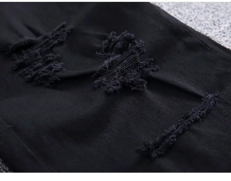 Zippered Holes Elastic Trend Denim Pants - # BOAA13410009