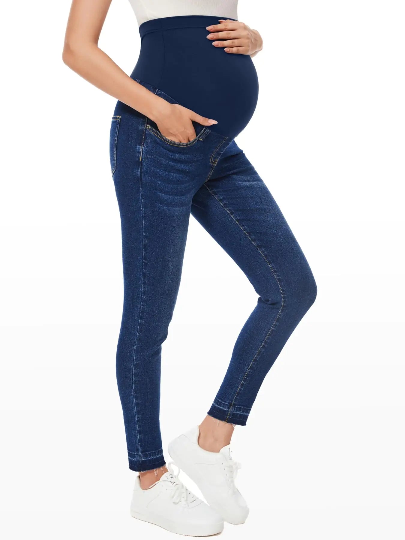 PACBREEZE Women's Maternity Jeans Over Belly Skinny Stretchy Denim Pants Comfy Slim Pregnancy Pants Medium B01: 27'' Vintage Dark Blue - # WOAA21410001-PRG