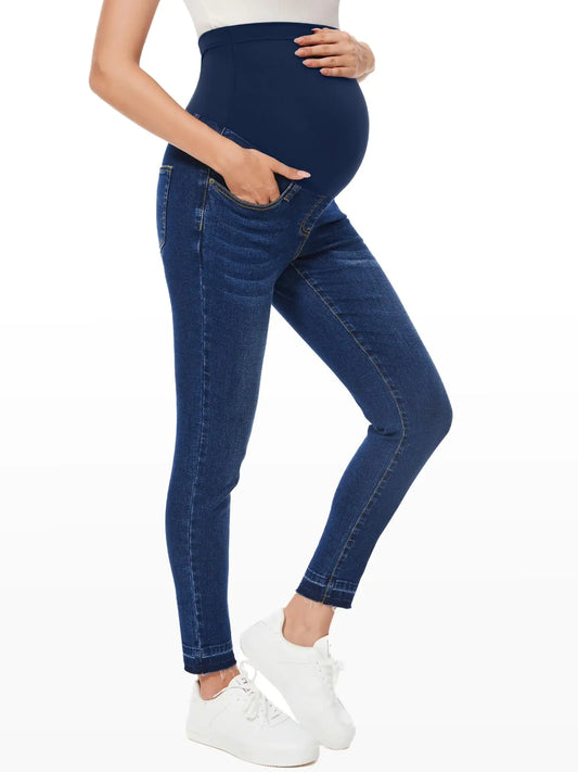 PACBREEZE Women's Maternity Jeans Over Belly Skinny Stretchy Denim Pants Comfy Slim Pregnancy Pants Medium B01: 27'' Vintage Dark Blue - # WOAA21410001-PRG
