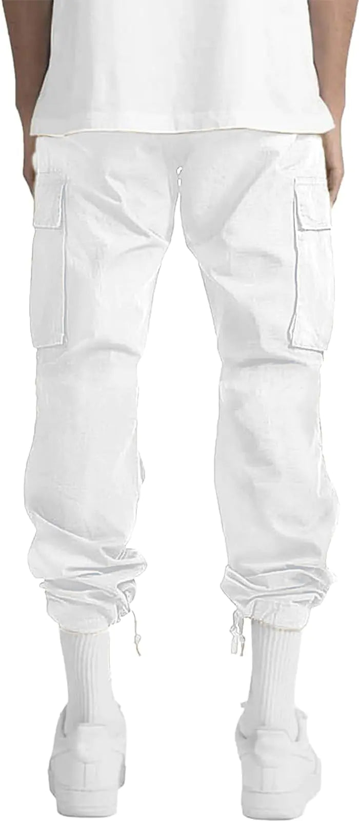 HUNGSON Boys Mens Cargo Pants Casual Hiking Pants Joggers Athletic Pants Cotton Loose Straight Sweatpants for Boys Men 28 White