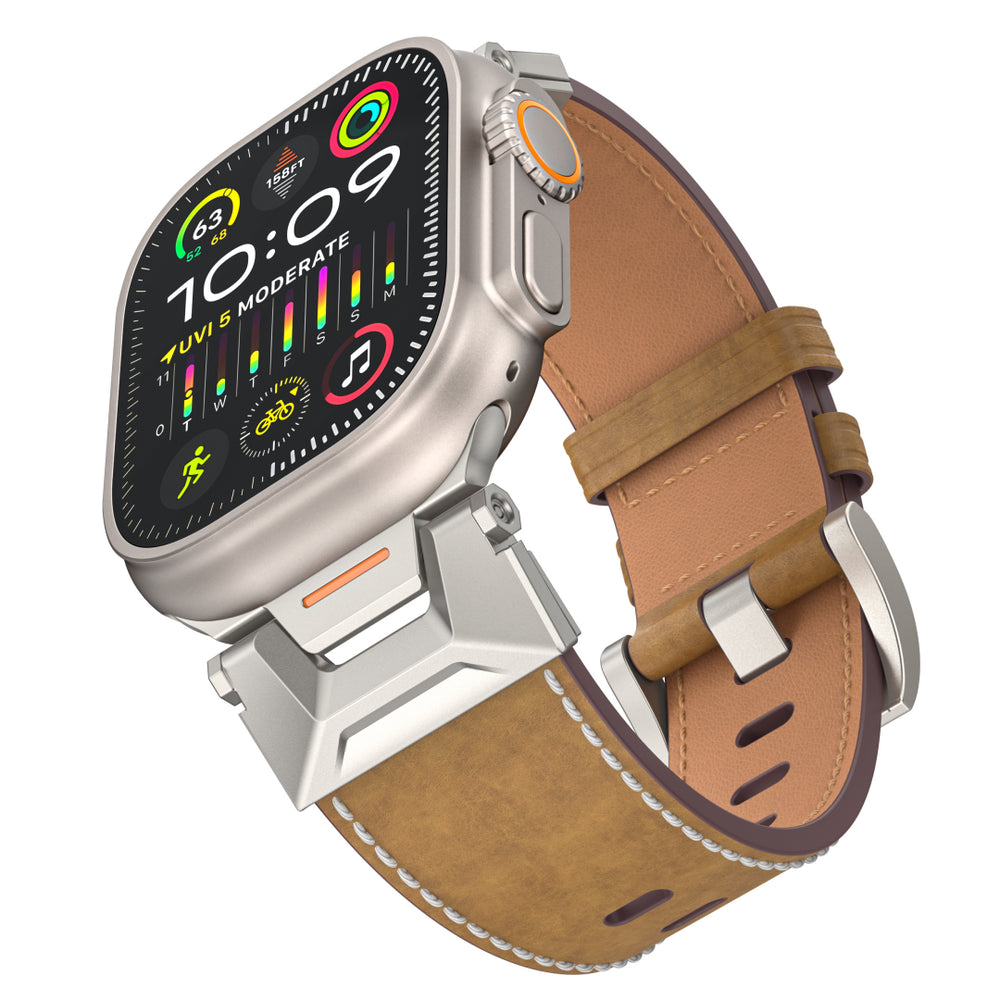 Mecha-Inspired Vintage Leather Band for Apple Watch