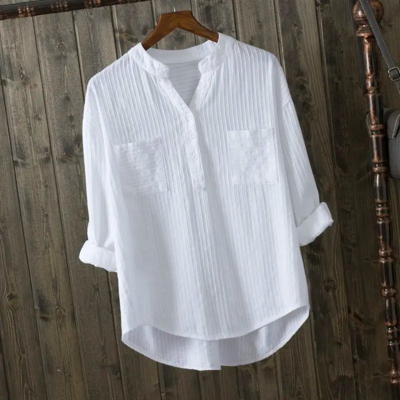 100% cotton white blouse women shirt spring summer elegant V-Neck ladies tops haut femme blusa womens tops and blouses