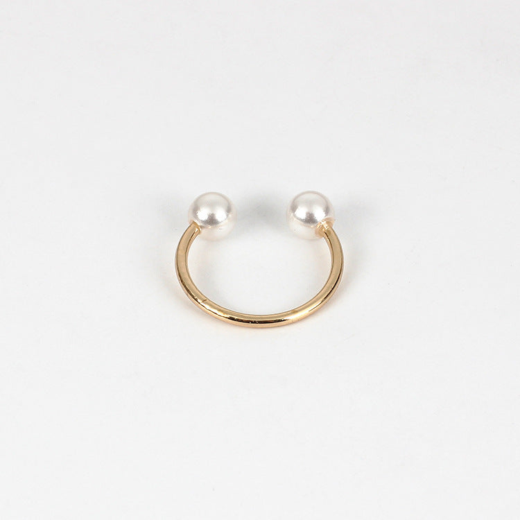 925 Sterling Silver Pearl Open Ring Double Pearl Adjustable Ring for Women Girls