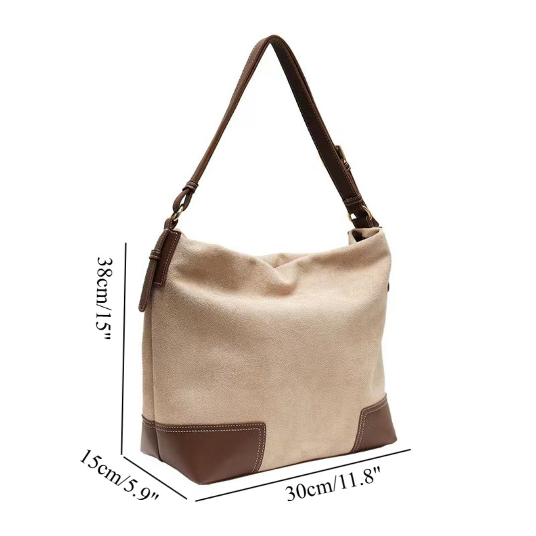 Large capacity suede hobo bag, female contrasting shoulder bag, underarm bag, slouchy bag