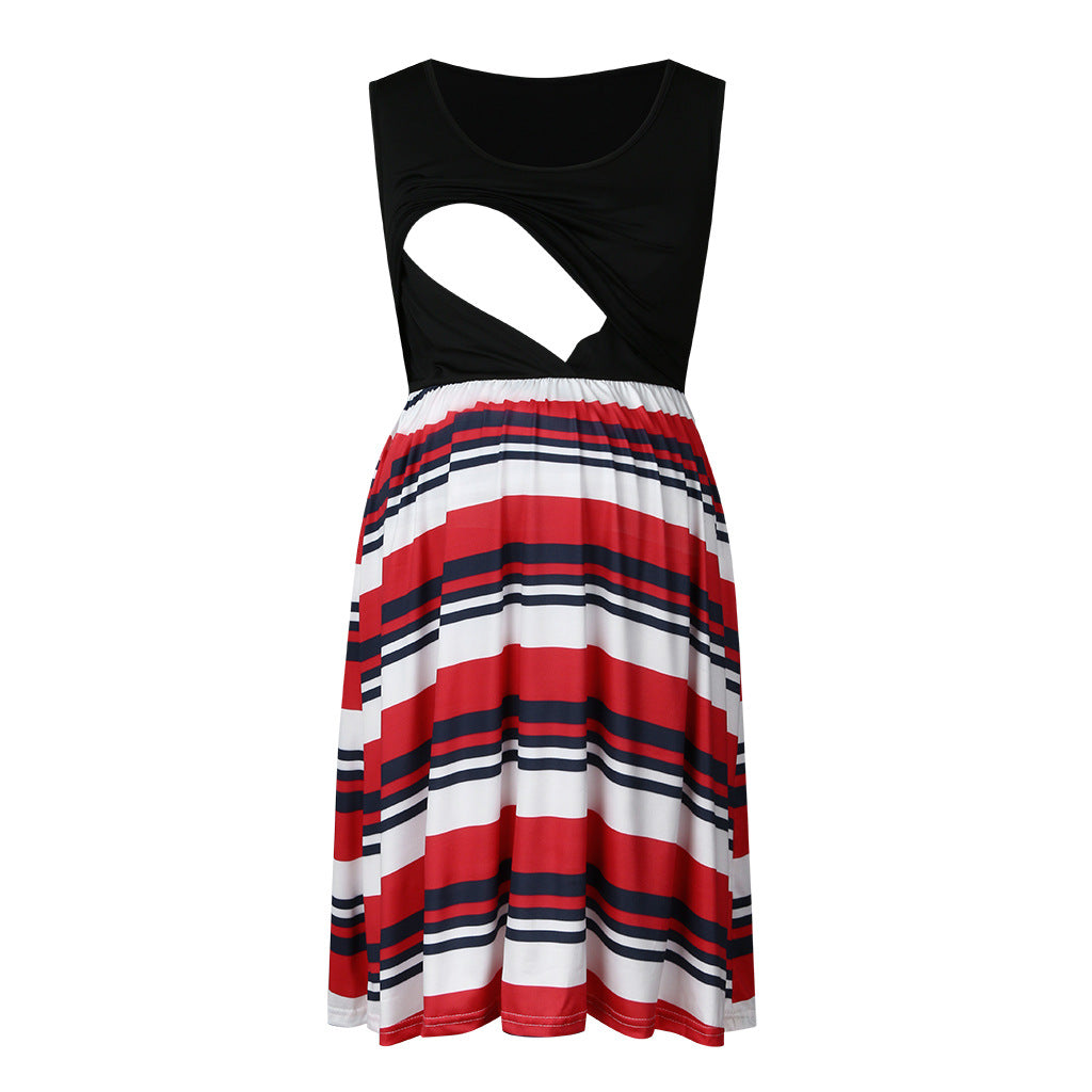 Popular Print Sleeveless Maternity Dress for Summer - BAGE211510109-PRG