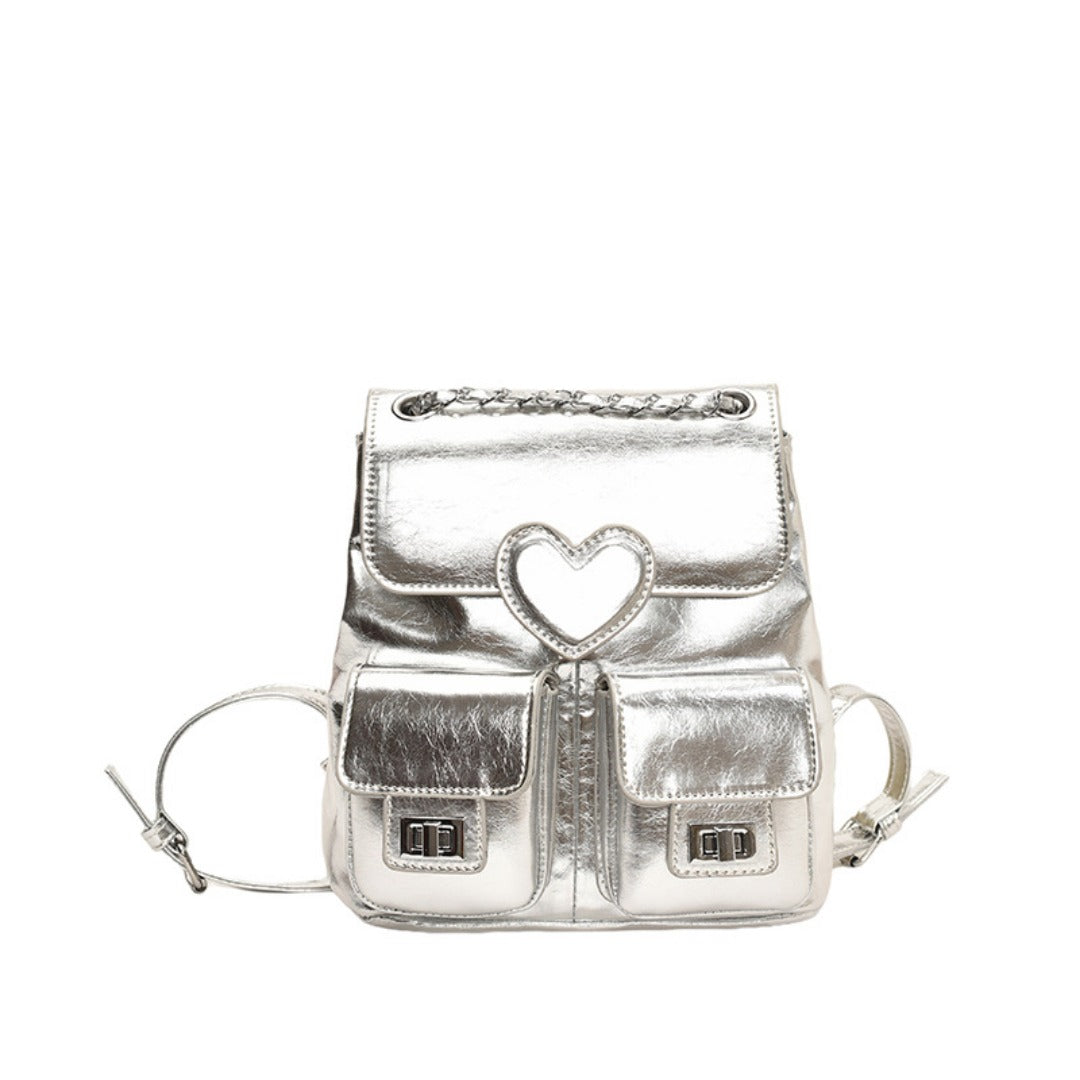 Love pattern women's backpack, versatile chain backpack, fashion travel small backpack purse women