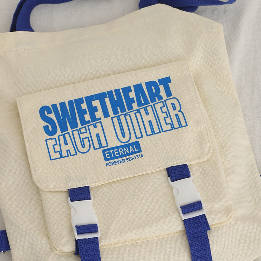 Carry letter pattern printed canvas bag, student shoulder canvas bag, shopping bag with zipper, tote canvas bag