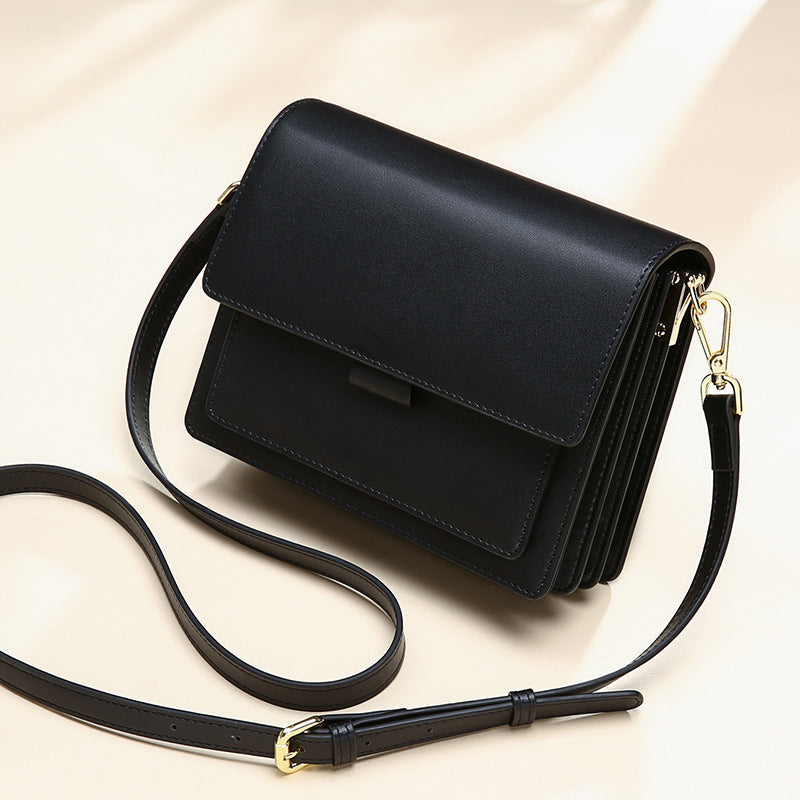 Small genuine leather handbags casual shoulder bag square shape crossbody