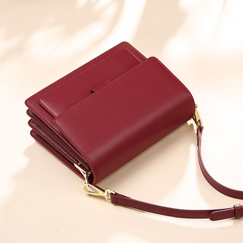 Small genuine leather handbags casual shoulder bag square shape crossbody
