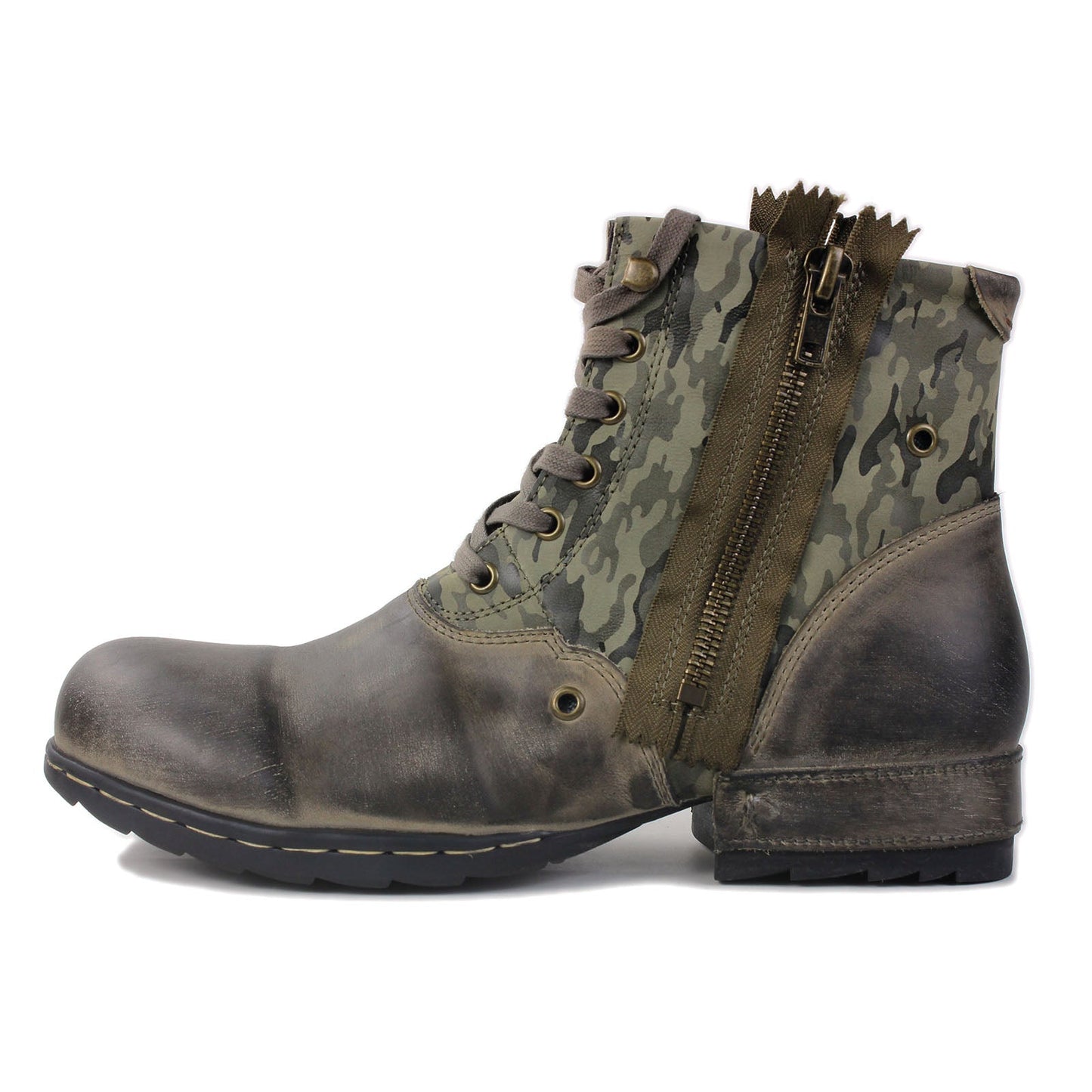 Men's Leather Ankle Moto Boots OS-5008-8-N Retro Green