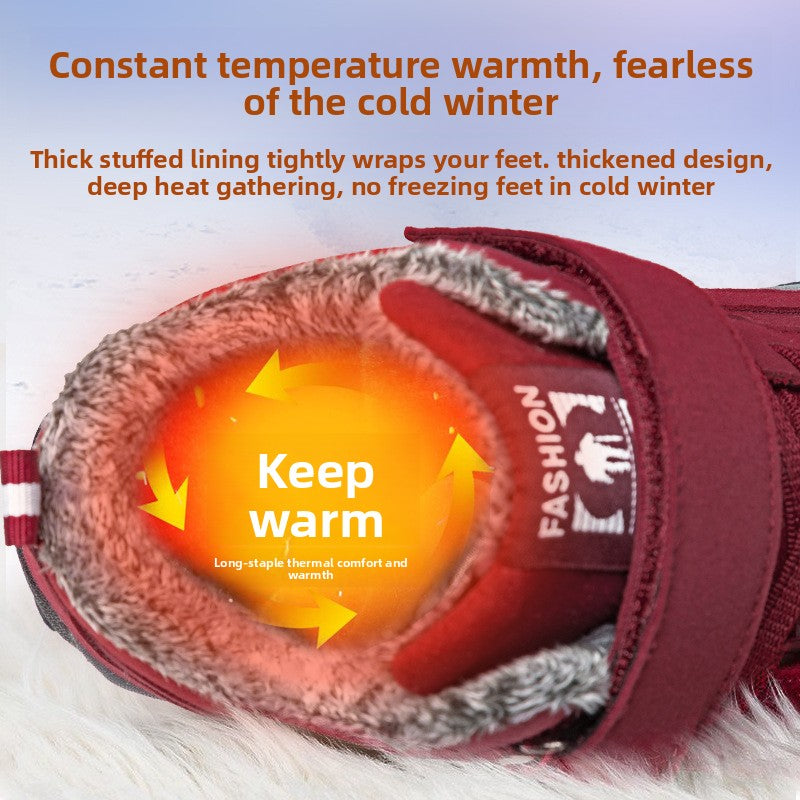 Winter fleece-lined high-top walking shoes for men and women.