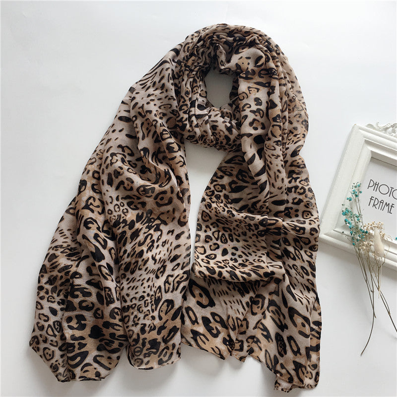 Summer Scarves for Women Lightweight Leopard Print Hawaiian Wrap Beach Shawl Voile Head Scarf Leopard Print scarf