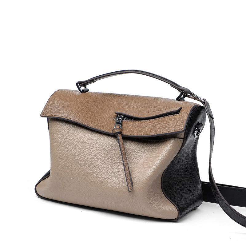 Genuine leather bag for female bag shoulder bag large capacity with contrast color pattern tote