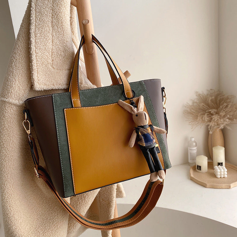 Women's Vegan Leather Tote Bag | Contrast Patchwork Crossbody Bag