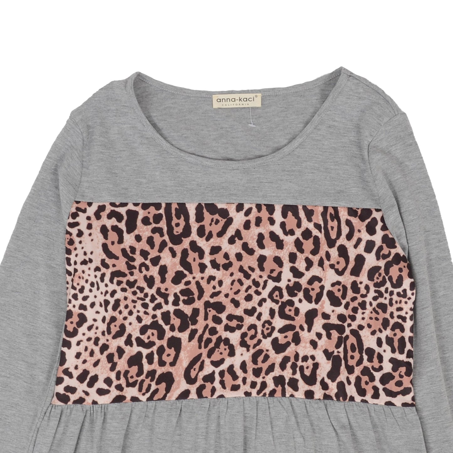 Leopard Panel Shirred Bottom Sweater