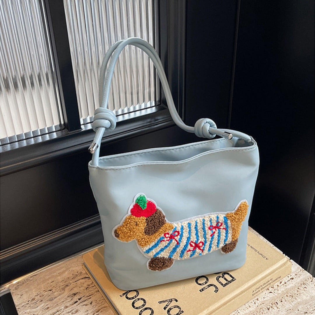 Adorable Cute Puppy Pattern Canvas Bag - Fashionable Bucket Style Shoulder Bag for Students & Women Hobo