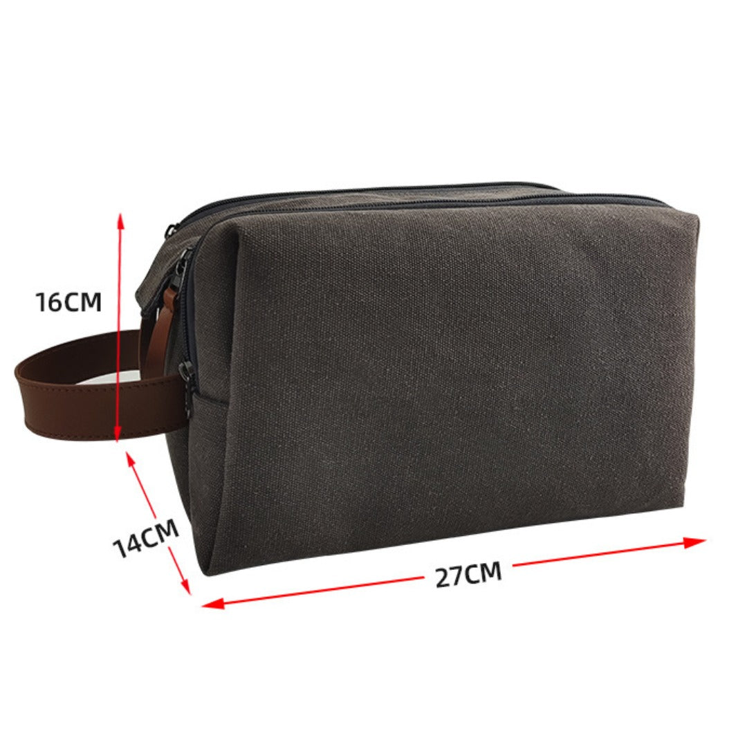 Large Capacity Men's Canvas Wash Bag – Durable Razor Storage & Cosmetic Bag with Ample Space for Travel Essentials