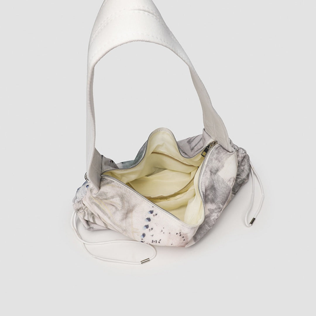 Hobo bag for women, Printed pleated canvas shoulder bag, Women's casual shoulder commuter bag