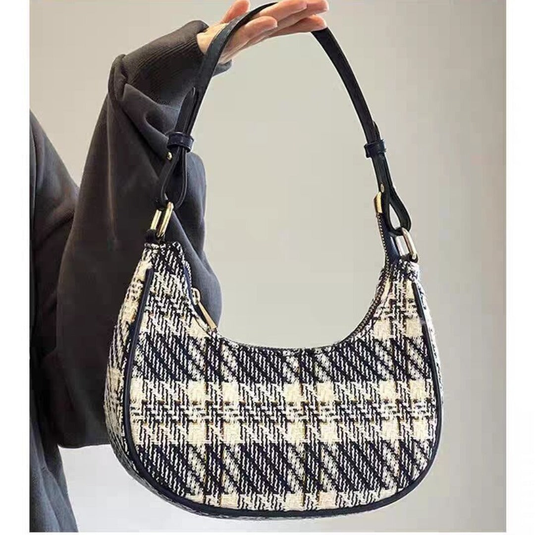 Designer women's bag summer, fashionable versatile plaid hobo bag small, crescent underarm handbag, small shoulder purse for women