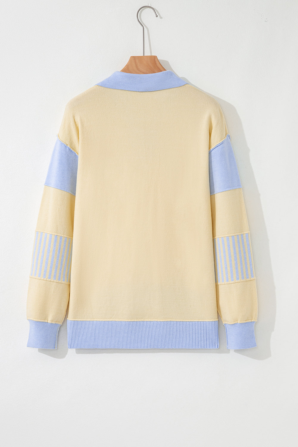 Stripe Colorblock Collared Drop Shoulder Sweater