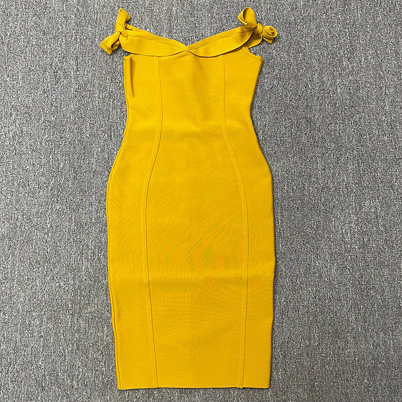 Double Shoulder Strap Bow Slim-fit Hip dress