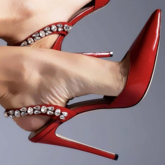 Spiked sideless pointed-toe high-heeled shoes