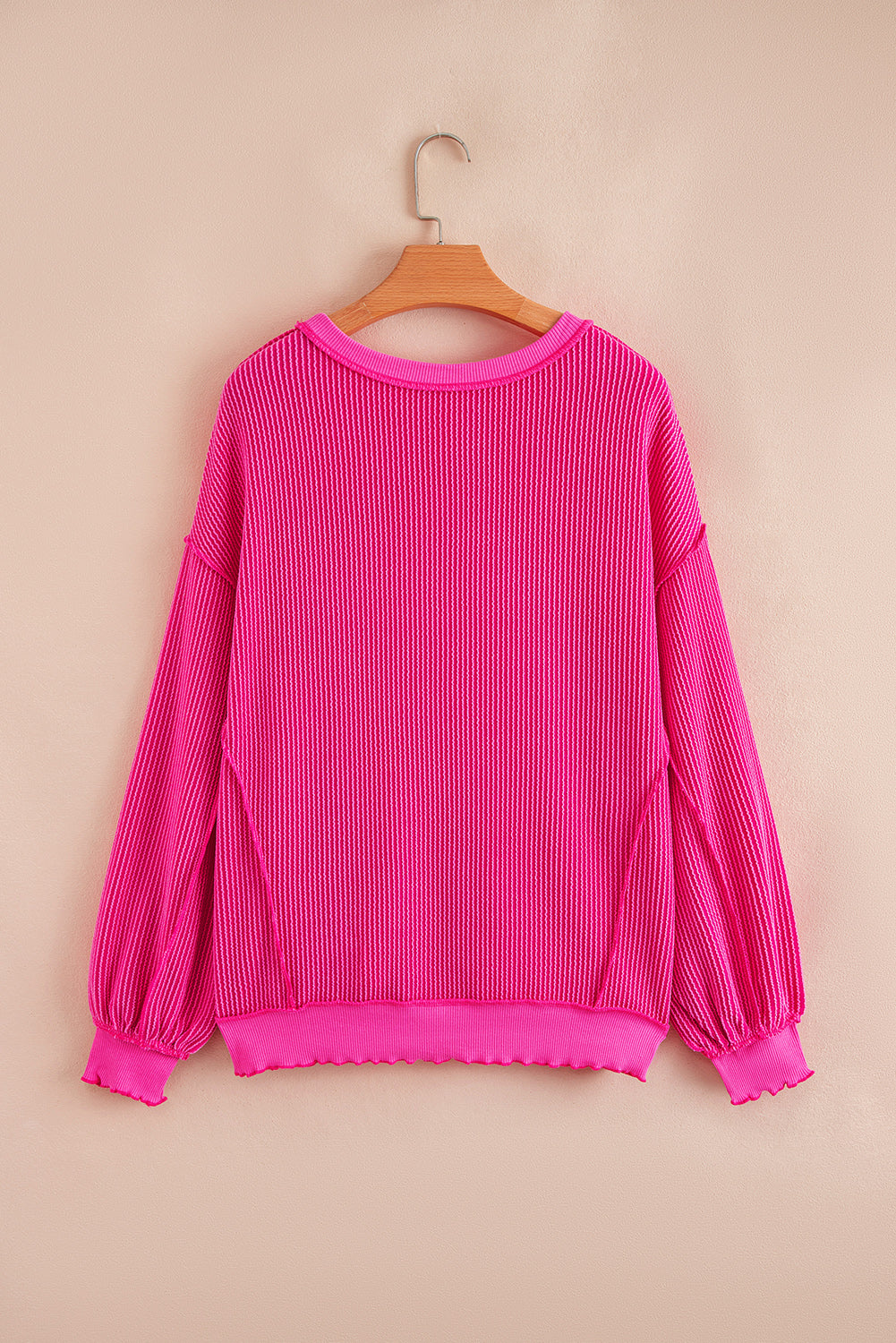 Corded Knit Drop Shoulder Long Sleeve Top