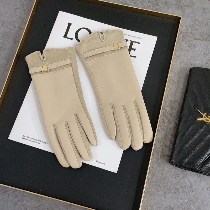 Winter Fleece-Lined PU Leather Touchscreen Gloves
