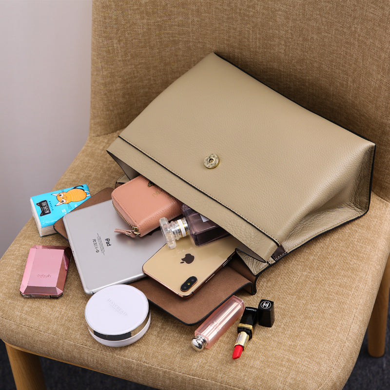 Trend large-capacity purse genuine leather shoulder bag tote crossbody