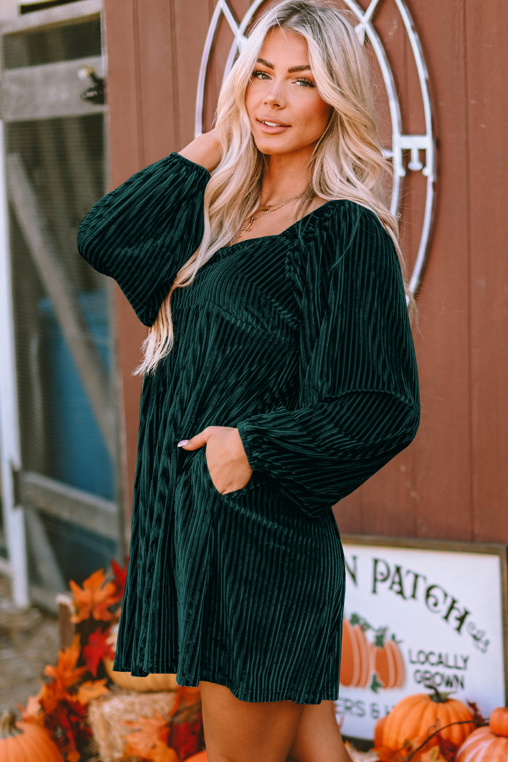 Velvet Tie-Back Square Neck Babydoll Dress