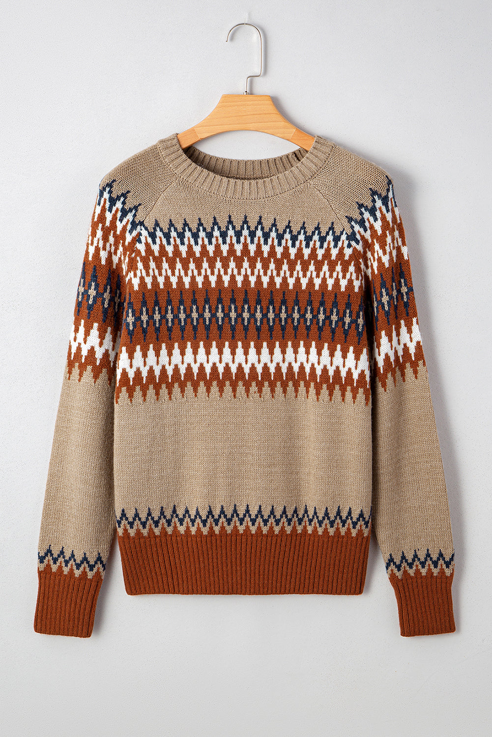 Western Aztec Geometric Colorblock Crewneck Sweater